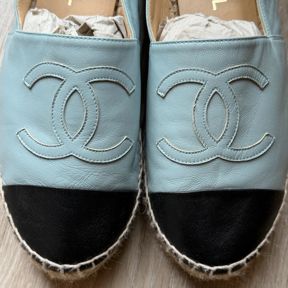 CHANEL Women's Light Blue and Black Espadrilles - Picture 2 of 3